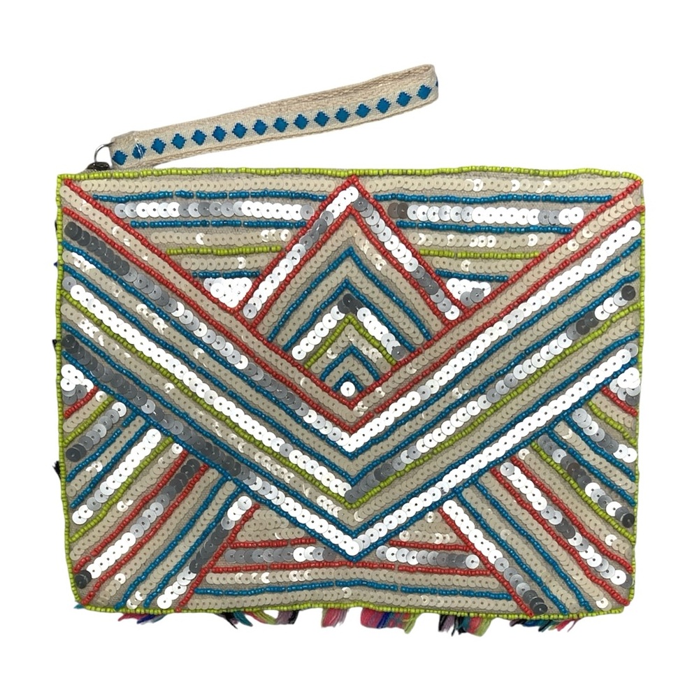 America & Beyond Neon Lights Embellished Top Zip Clutch